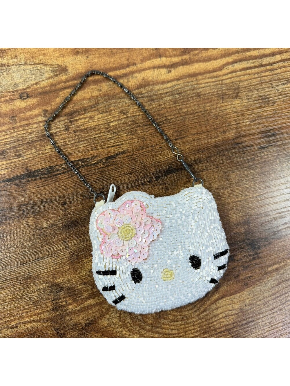 Vintage 1999 Sanrio Hello Kitty Beaded Sequin Mini Purse Y2K 90s Chain Handle
